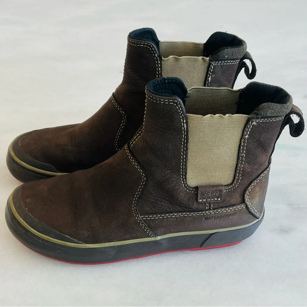 Keen Elsa II Chelsea Waterproof Boots Brown Slip-on Leather Insulated Women's 6